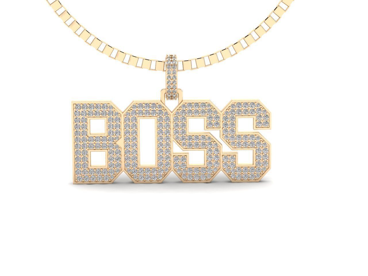 14k Solid Gold Diamond BOSS Necklace 3.05 Carat / Diamond BOSS Pendant / BOSS Diamond Necklace for Her / Unisex Necklace