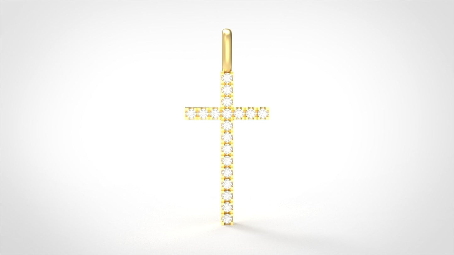 14k Solid Gold Cross Necklace with Diamonds / Diamond Simple Crucifix Pendant / Gift for Her / Diamond Cross Pendant / 0.15 Carat - JewelsnGlitters