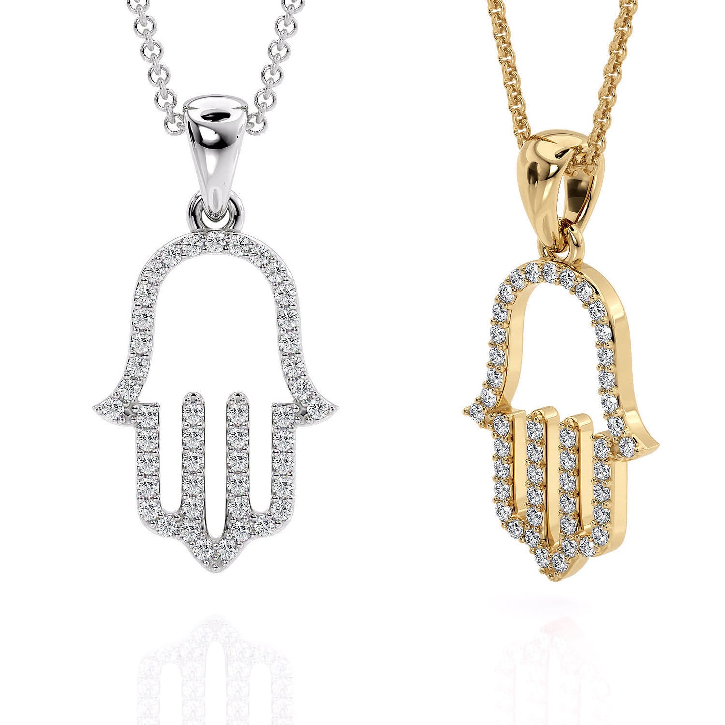 14K Solid Gold Diamond Hamsa Hand Pendant / Hamsa Diamond Charm on Necklace / Gift for Her