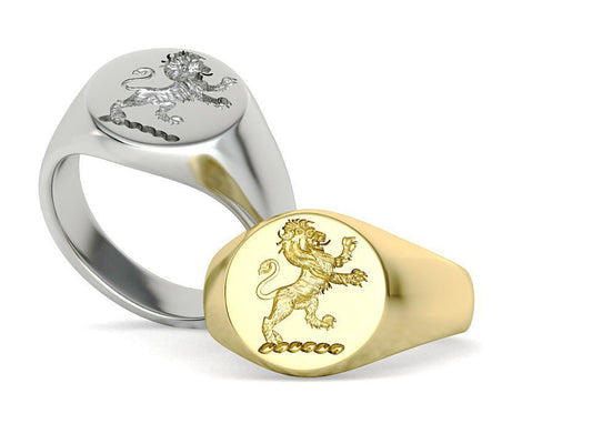 14k Solid Gold Scottish Rampant Lion Signet Ring Round Top / Gold Lion Signet Ring / Solid Gold Lion Signet Ring / Great Gift Idea - JewelsnGlitters