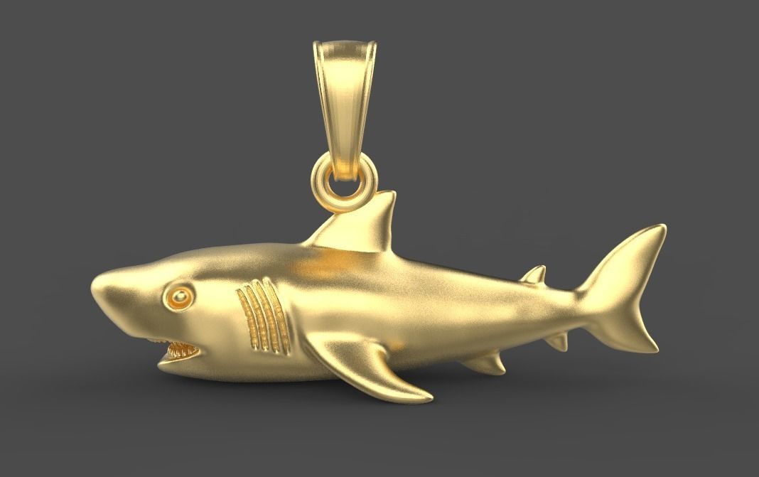 14K Solid 3D Gold Shark Pendant/ Gold Shark Necklace / 14K Solid Yellow Gold Shark Necklace / 41mm X 17mm / Gift for Her