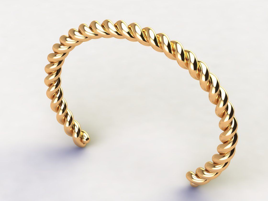 14K Solid Gold Twisted Cuff Bracelet / Gold Twisted Cuff Bracelet / 14K Gold Cuff Bracelet / Gift for Her / Inner Diameter 70mm X 57mm