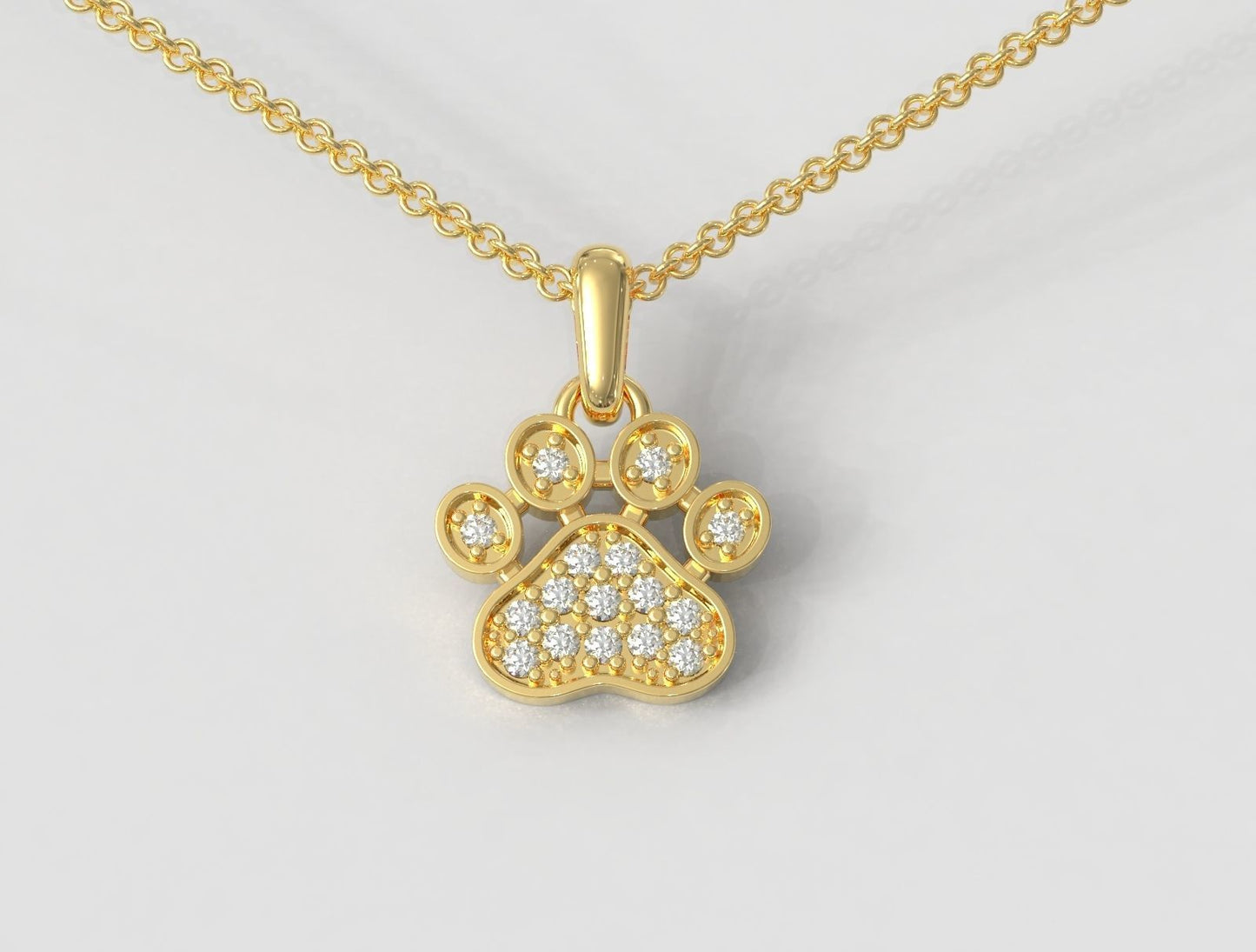 14K Solid Gold Paw Diamond Pendant / Solid Gold Paw Design Diamond Necklace / Love my Dog Paw Necklace / Paw Necklace for Her /Great Gift