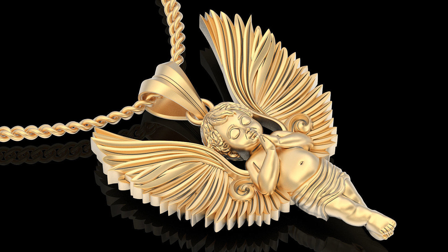 14K Solid Gold Praying Baby Angel Necklace / Gold Praying Angel Pendant / 14K Gold Angel Necklace for Her / Solid Gold Praying Angel for Her