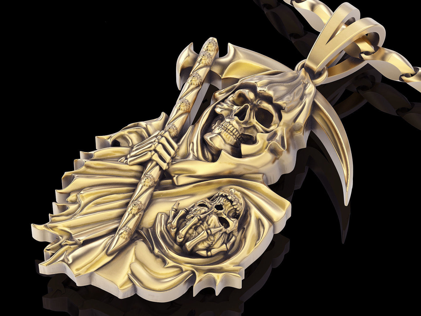 14K Solid Gold Angel of Death Pendant Gold Death Angel Necklace / Death Skull Pendant / Unisex Pendant