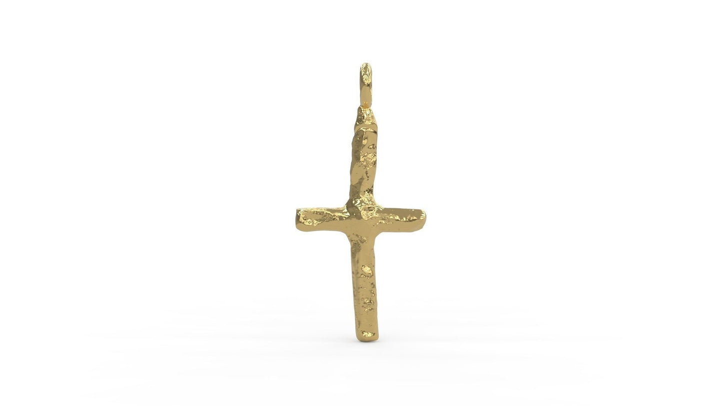 14k Solid Gold Wooden Design Cross Charm Pendant, Wooden Cross, 14k Gold Small Cross Pendant, Perfect Charm for Bracelet and Necklace