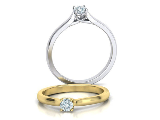 14K Solid Gold Solitaire Promise Ring with 3.5mm Simulated Diamond / 0.17 Carat Diamond Ring for Her / Gift for Her