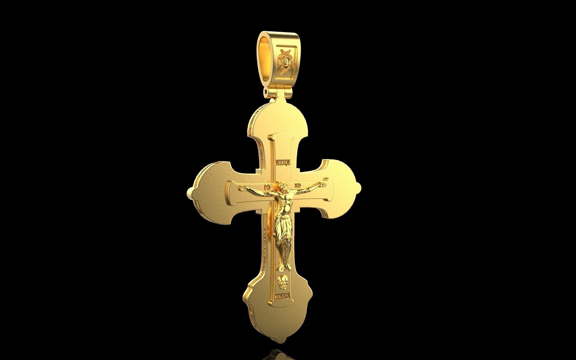 14K Solid Yellow Gold Orthodox Cross Necklace / Crucifix Orthodox Cross Pendant / Unisex Religious Necklace 57mm X 43mm / 39 Grams - JewelsnGlitters