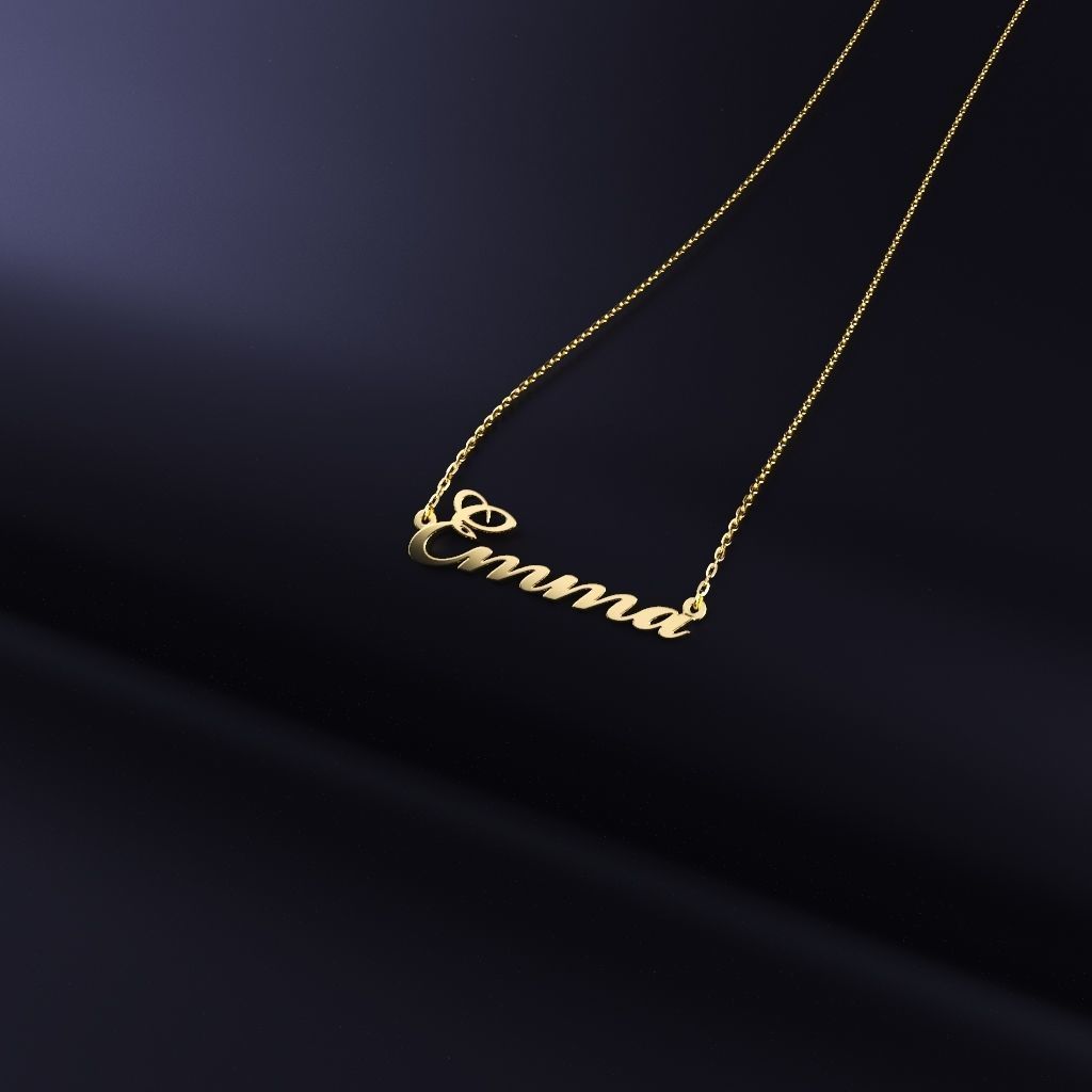 14K Solid Gold Emma Name Necklace / Gold Name Necklace for Her / Emma Name Plate Necklace / Solid Gold Name Necklace / Gift for Her