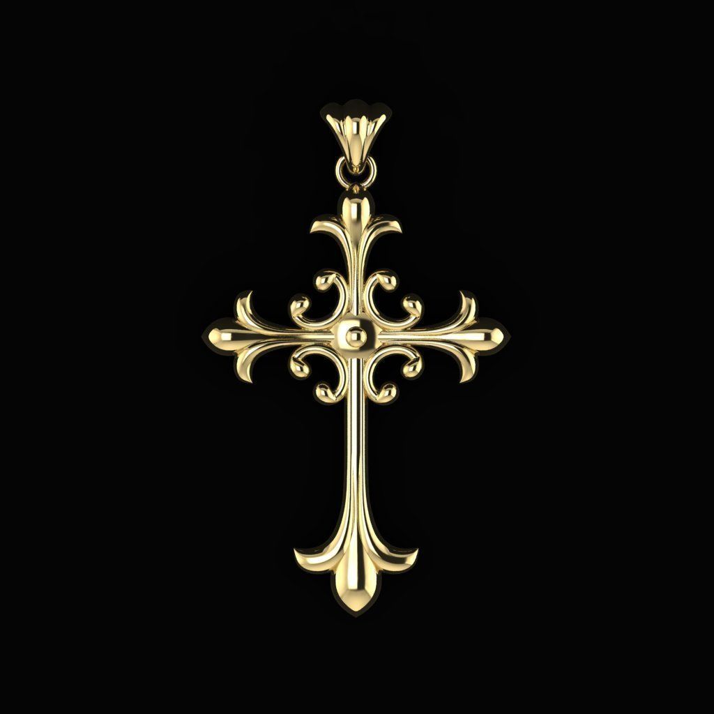 14K Solid Yellow Gold Gothic Cross Necklace / Crucifix Gothic Cross Pendant / Unisex Religious Necklace  / Gift for Her 38mm X 27mm - JewelsnGlitters