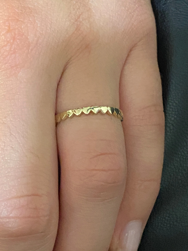 18K Solid Gold Dainty Stackable Thin Ring / Minimalist Gold Stacking Ring / 18K Solid Gold Hearts Ring Band / Gift for Her