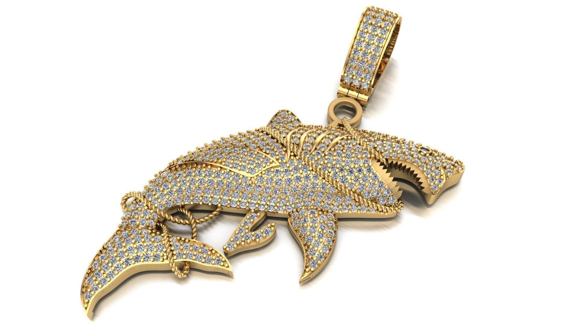 14K Solid Gold Diamond Shark Necklace / Diamond Shark Pendant  / White Shark Diamond Necklace / Diamond Shark Pendant / Gift Idea - JewelsnGlitters