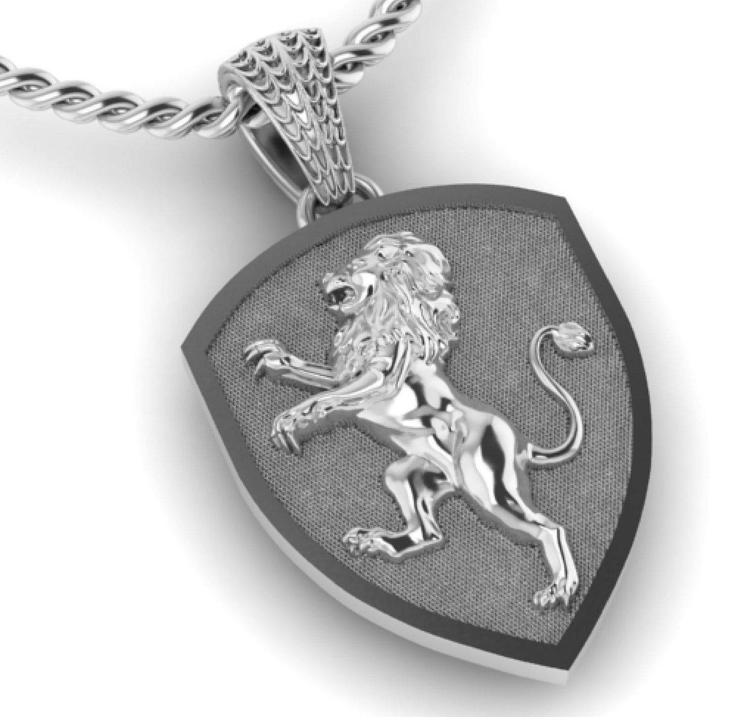 14K Solid Gold Shield Pendant with Heraldic Lion 16 Grams / Shield Necklace with Lion / Unisex Shield Necklace /32mm X 25mm