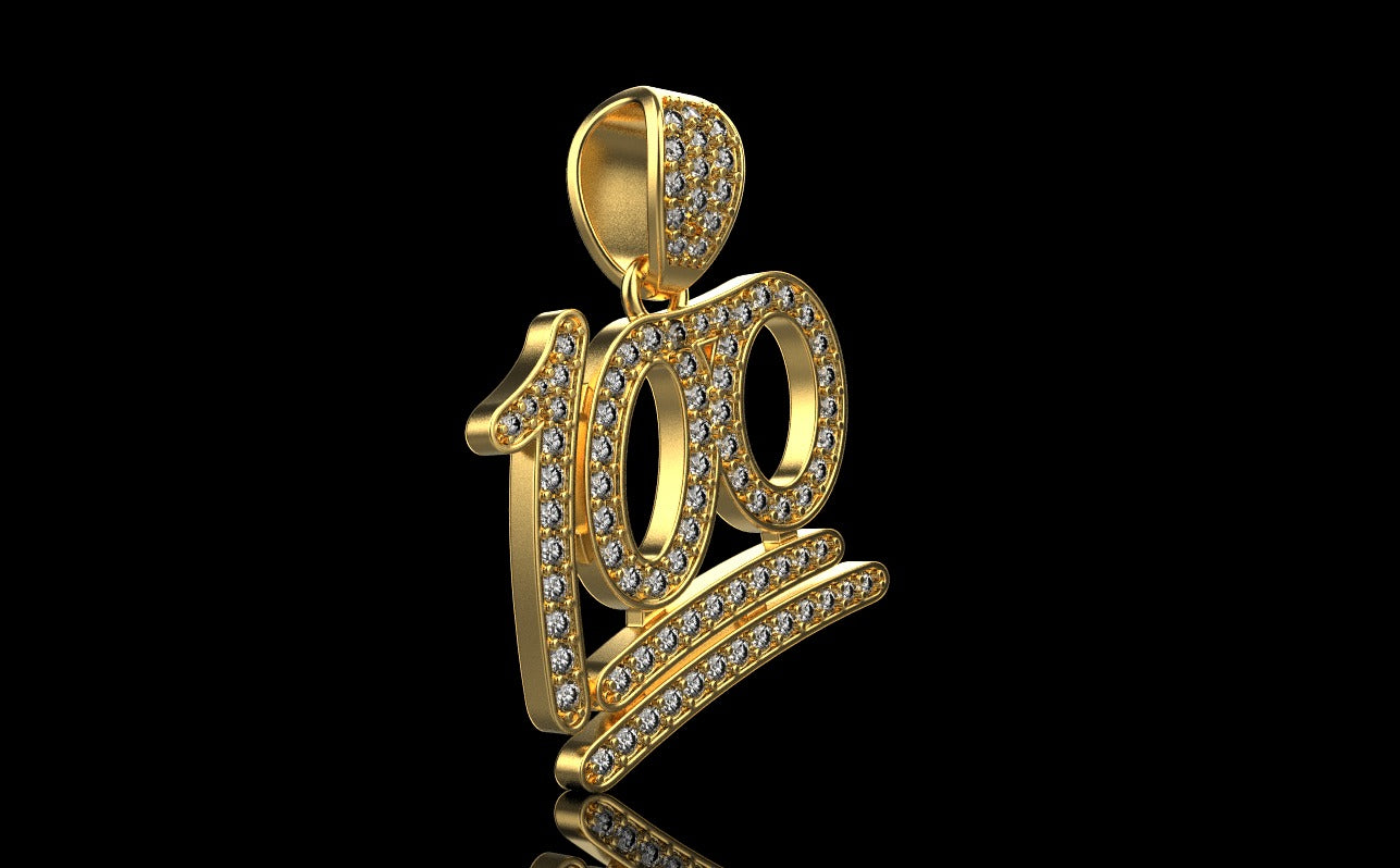 14K Solid Gold Diamond Number 100 Pendant / Diamond 100% Diamond Pendant / Number 100 Diamond Pendant / Unisex 100 Number Pendant