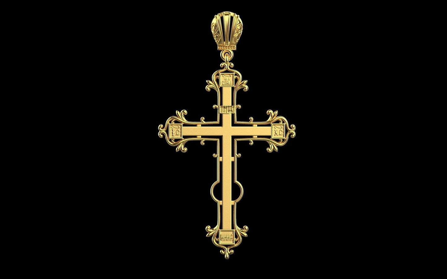 14K Solid Yellow Gold Orthodox Cross Necklace / Crucifix Orthodox Cross Pendant / Unisex Religious Necklace 28mm X 50mm / Gift for Her - JewelsnGlitters