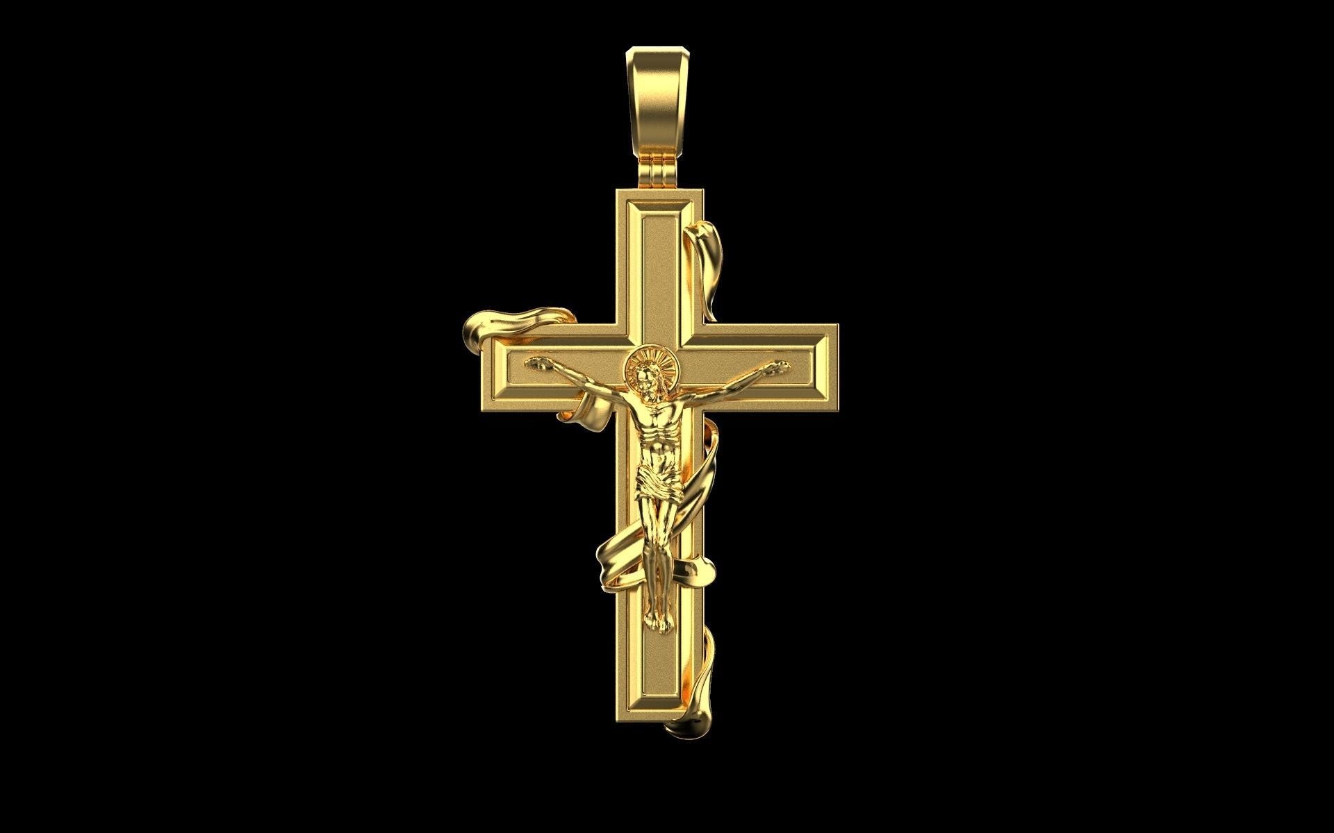 14K Solid Yellow Gold Orthodox Cross Necklace / Crucifix Orthodox Cross Pendant / Unisex Religious Necklace 45mm X 24mm / Gift for Her - JewelsnGlitters