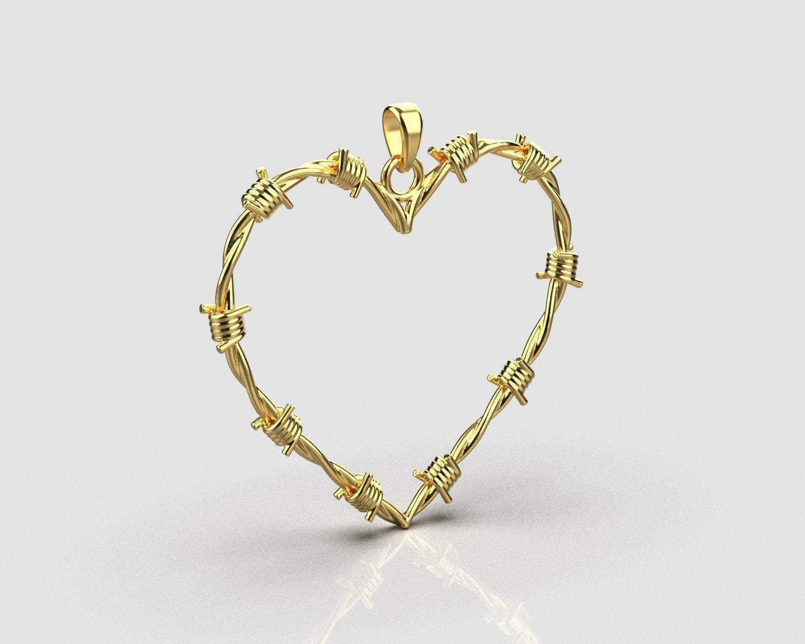 14K Solid Yellow Gold Wired Heart Necklace / Wire Shaped Heart Pendant / Stylish Wired Heart Pendant for Her / Gift for Her - JewelsnGlitters