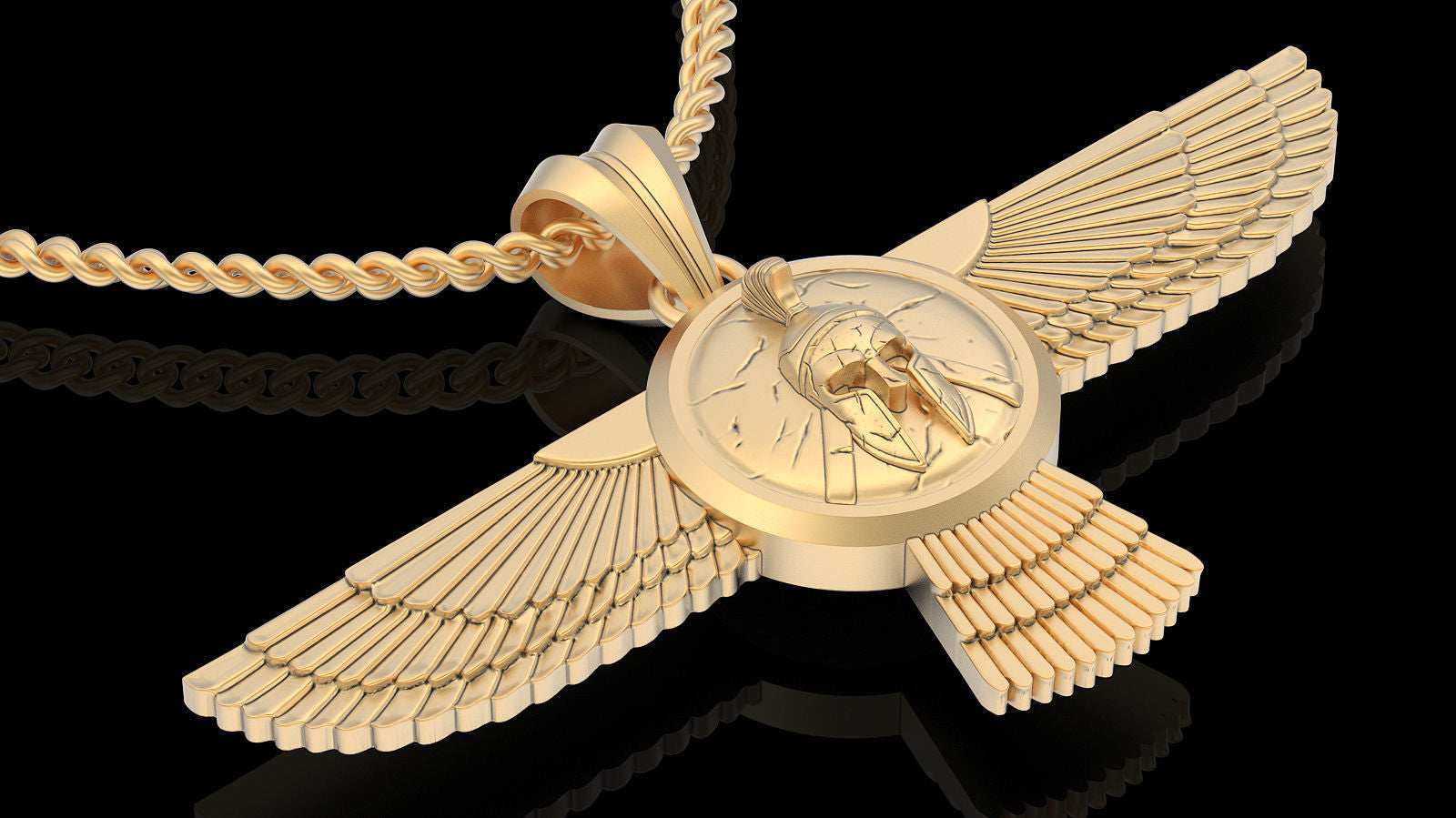 14K Solid Gold Spartacus Wings Pendant / Spartacus Gold Necklace / 14K Gold Wings Necklace / Spartacus Helmet Pendant / Great gift idea - JewelsnGlitters