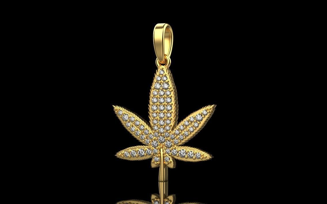 14K Solid Gold Diamond Marijuana Pendant / Diamond Cannabis Leaf Necklace / Gold Weed Necklace with Diamonds / Great Gift - JewelsnGlitters