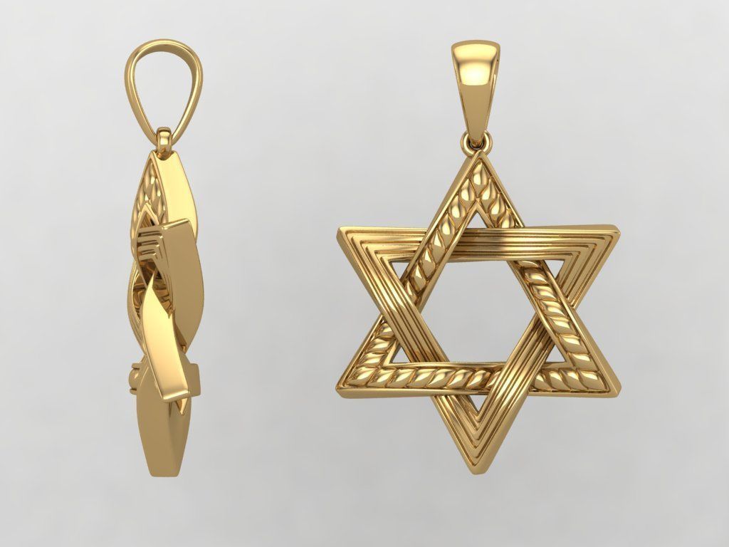 14K Solid Gold Puffy Star of David Pendant / Smooth or with Pattern / Unisex Star of David Pendant / 3D Star of David Pendant / Gift for Her