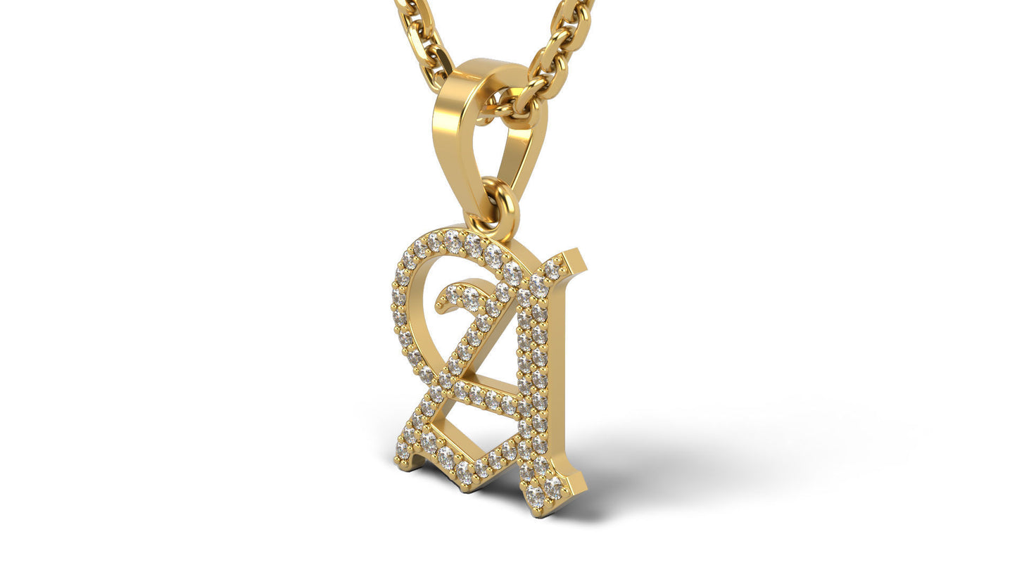 14K Solid Gold Old English Style Diamond Letter A Necklace / Diamond Initial Necklace / Diamond Pendant Letter A / Initial Unisex Pendant