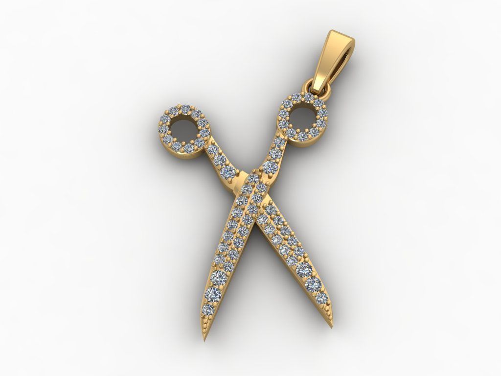 14K Solid Diamond Scissors Pendant  / Diamond Scissors Necklace / Scissors Jewelry for Her / Gift for Her - JewelsnGlitters