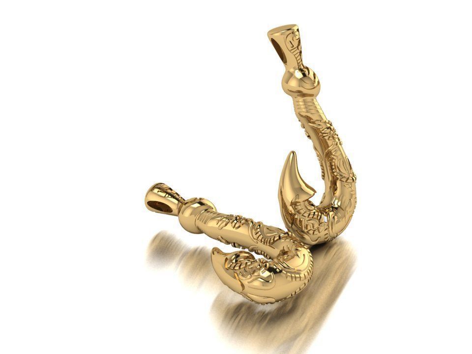 14K Solid Gold Hook Pendant / Hook Pendant / Unisex Hook Pendant / Gift for Her