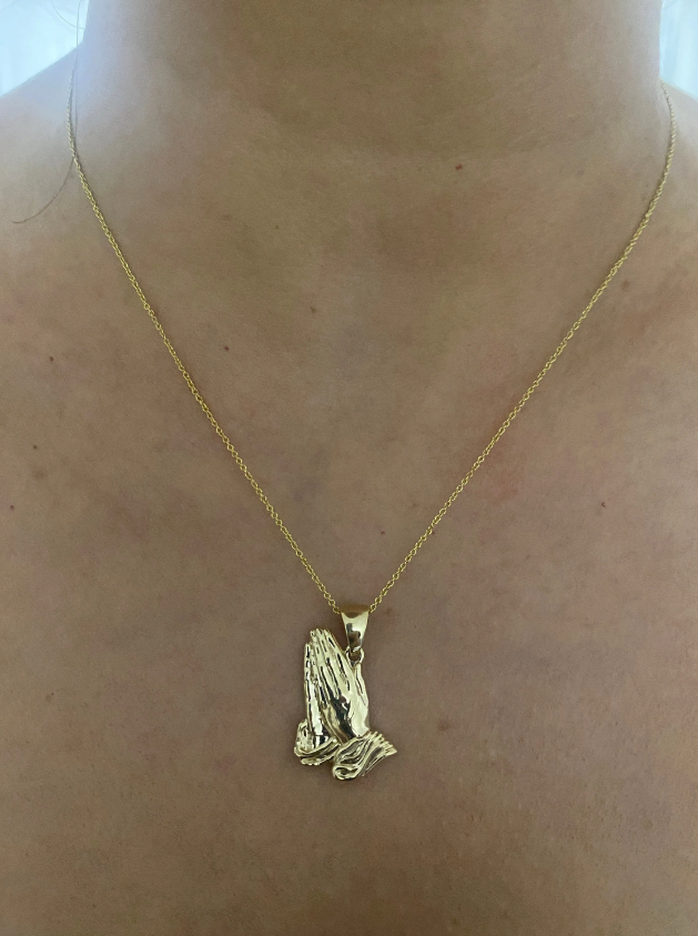 14k Solid Gold 3D Praying Hands / 14K Praying Hands Pendant/ 14k Solid Yellow Gold Pray Necklace/Gold Hands with FREE Engraving