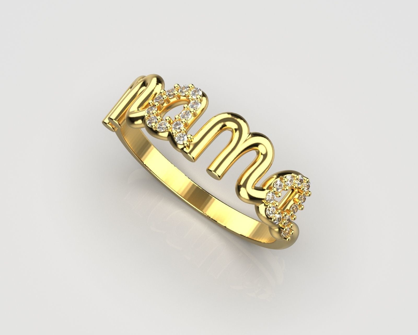 14K Solid Gold MAMA Diamond Ring / MAMA Diamond Band/ Mama Statement Diamond Ring / Gift for Her / Mother's Day Special gift for Her - JewelsnGlitters