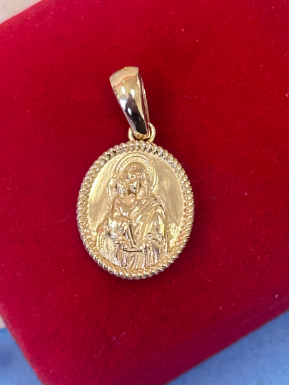 14K Solid Gold Necklace Gold Mary Virgin Pendant / Gold Miraculous Medal Necklace / 14K Solid Yellow Gold Saint / Mother Mary Necklace - JewelsnGlitters