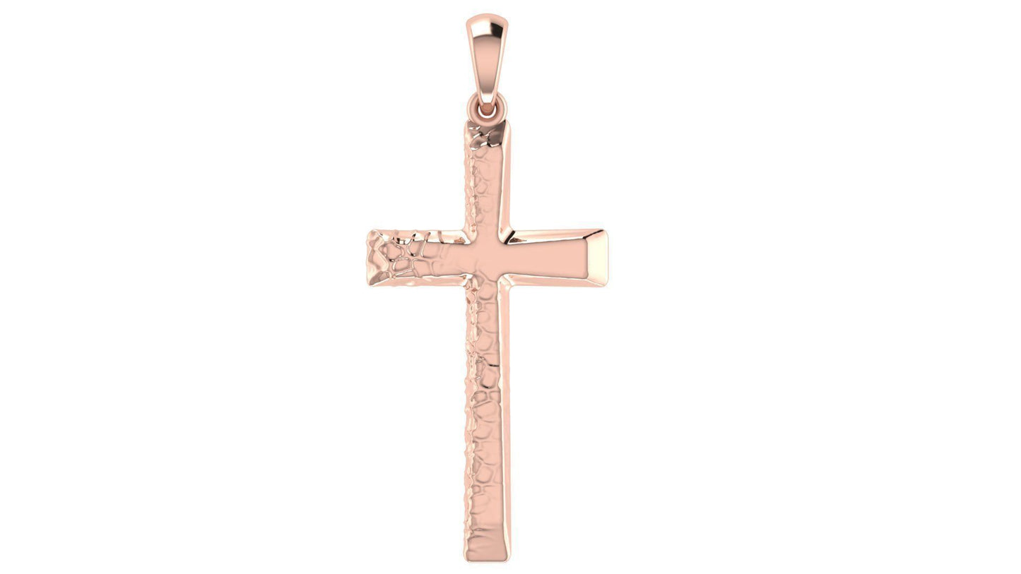 14K Solid Solid Gold Hammered Cross Necklace / Crucifix irregular hammered Pendant / Religious Necklace For Women / For Men 30mm x 16.5mm