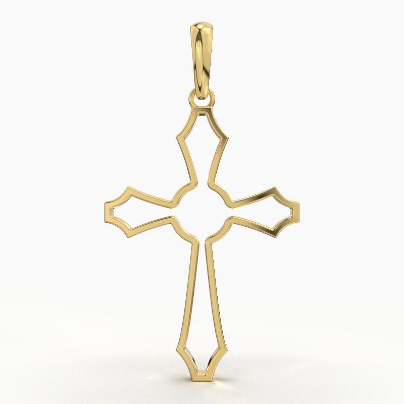 14K Solid Gold Cross Pendant / Unique Design Cross Pendant / Unisex Cross Pendant / Gift for Her