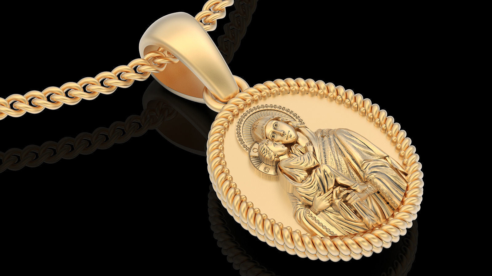 14K Solid Gold Necklace Gold Mary Virgin Pendant / Gold Miraculous Medal Necklace / 14K Solid Yellow Gold Saint / Mother Mary Necklace - JewelsnGlitters