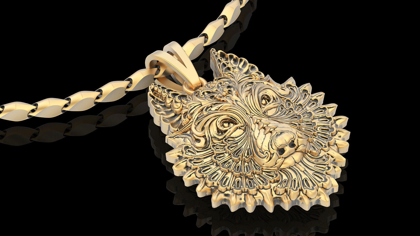 14K Solid Gold Wolf Pendant / Gold Wolf and Necklace / 14K Solid Wolf Design Necklace / Unisex Wolf Pendant / Great gift idea - JewelsnGlitters