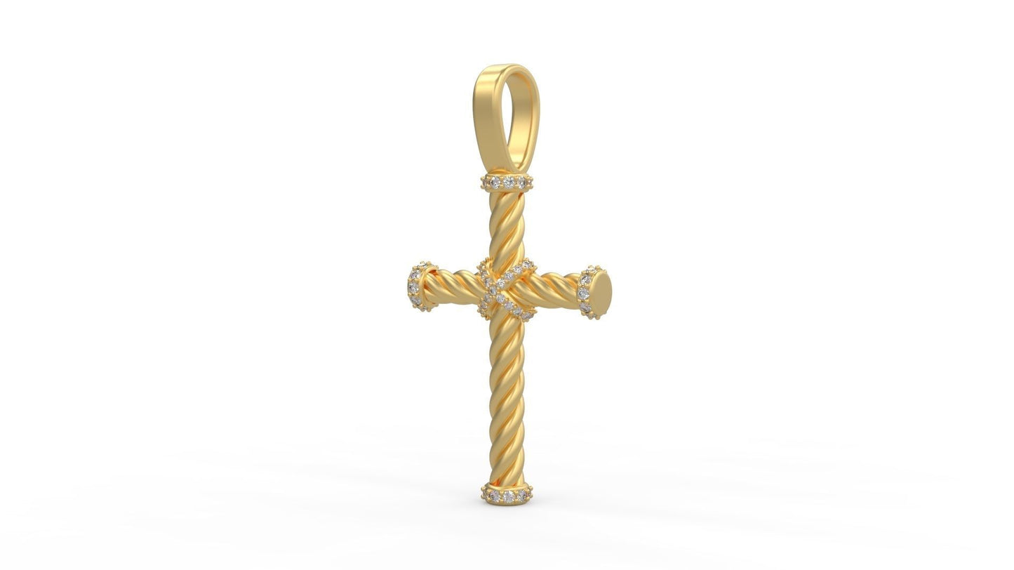 14k Solid Gold Rope Design Diamond Cross 1 Carat / Diamond Rope Crucifix Pendant Diamond Rope Design Cross / Unisex Gold Cross 14 Grams