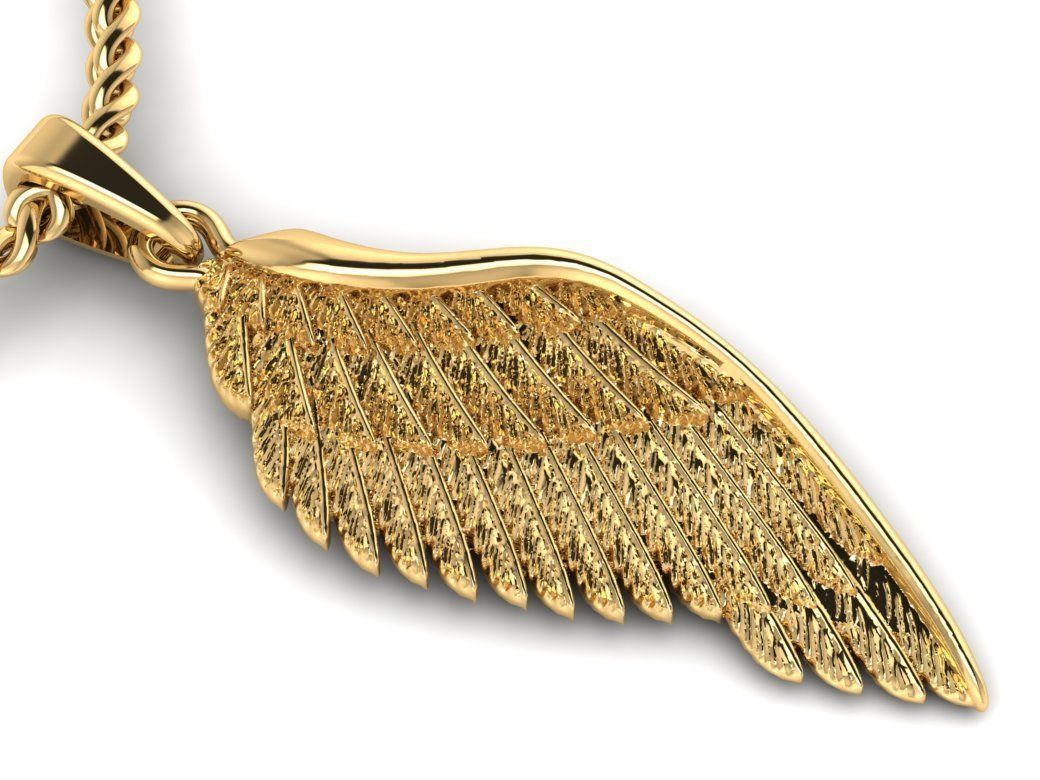 14K Solid Gold Angel Wing / Angel Wing Gold Necklace / Gold Angel Wing Pendant / Angel Wing for Her / 13.77mm X 31.38mm - JewelsnGlitters