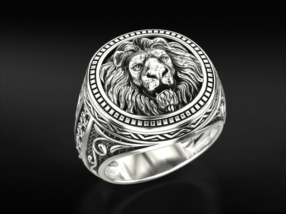 14k Solid Gold Lion Head Ring / Men's Lion Ring / Lion Gold Ring / Lion Statement Ring / Made in USA