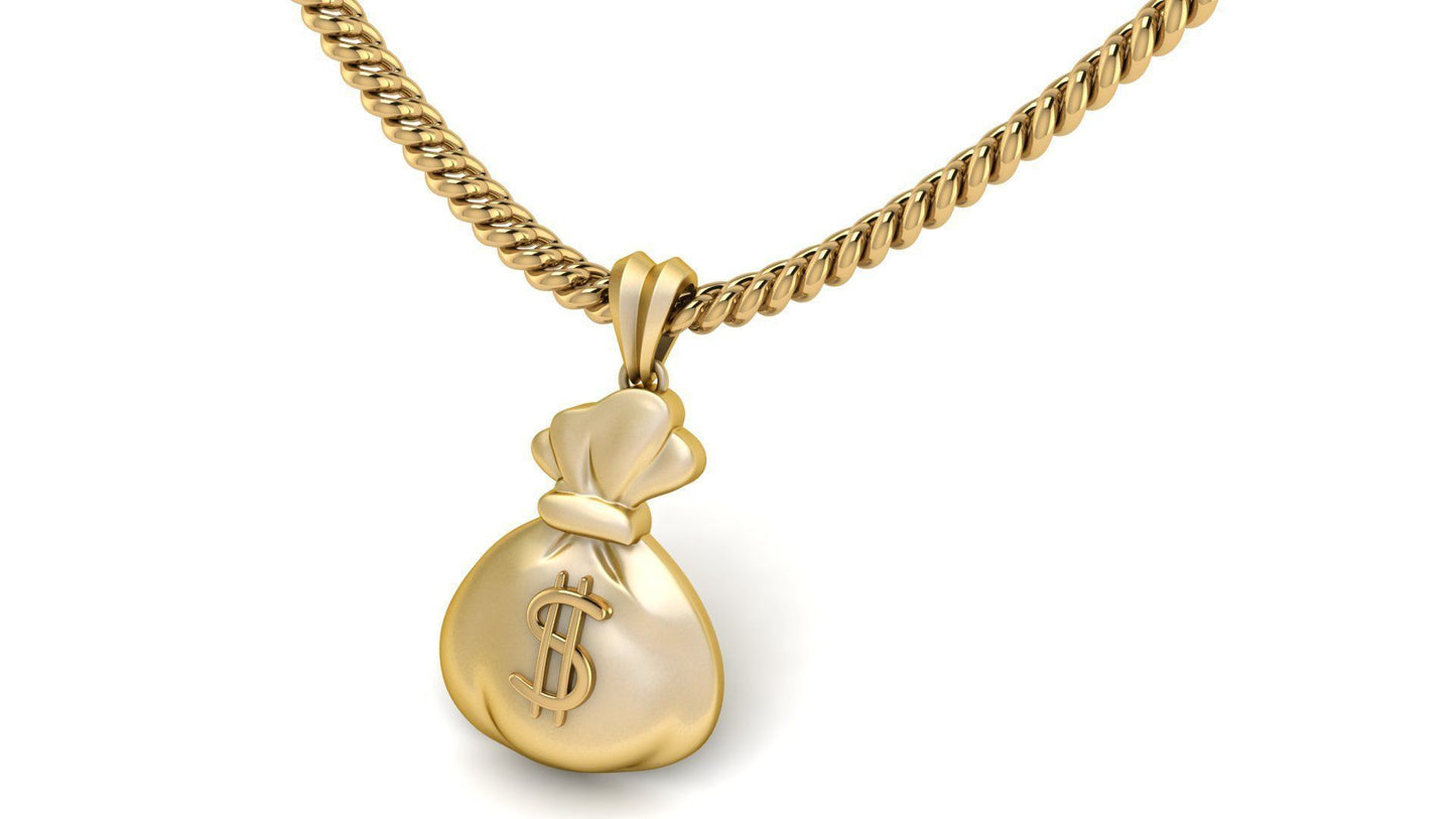 14K Solid Gold Gold Money Bag Pendant / Dollar Sign Money Sack Necklace/ Money Bag Necklace with Dollar Sign / Gift for Her - JewelsnGlitters