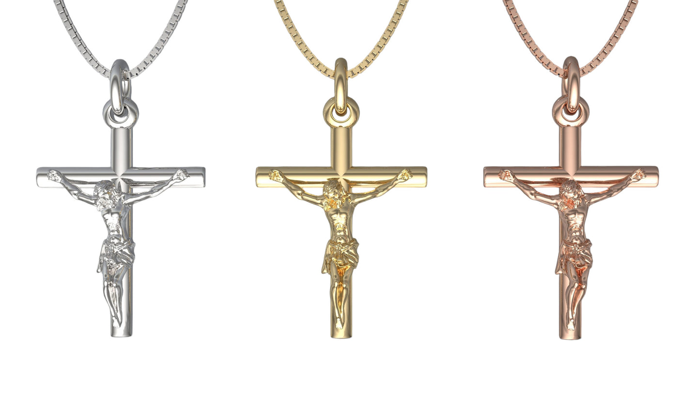 14k Solid Gold Jesus Cross Pendant, Unisex Gold Cross, Gift for Her, Crufix Pendant