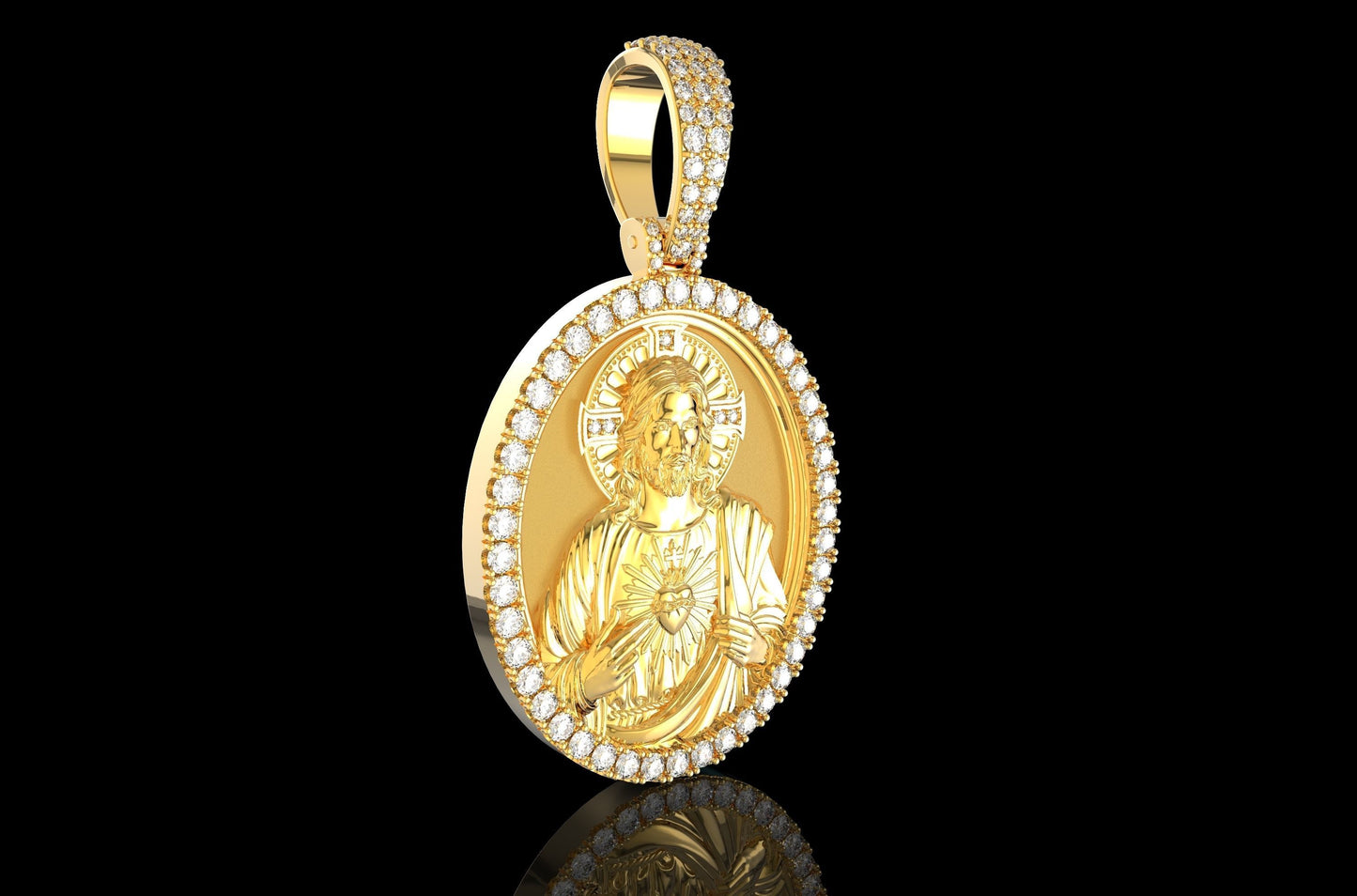 14K Solid Gold Jesus Pendant with Diamonds 3.10 Carat / Diamond Jesus Necklace / Oval Shape Jesus Christ Necklace with Diamonds 40mm x 33mm