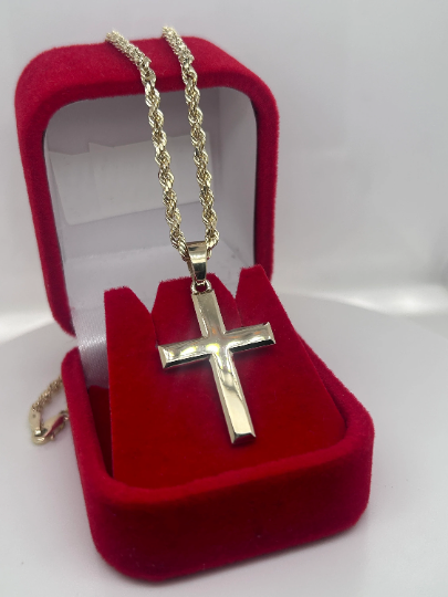 14K Solid Gold Cross Necklace / Crucifix Pendant / Religious Necklace For Women / For Men / Christian Pendant / 30mm X 22mm / 6 Grams - JewelsnGlitters