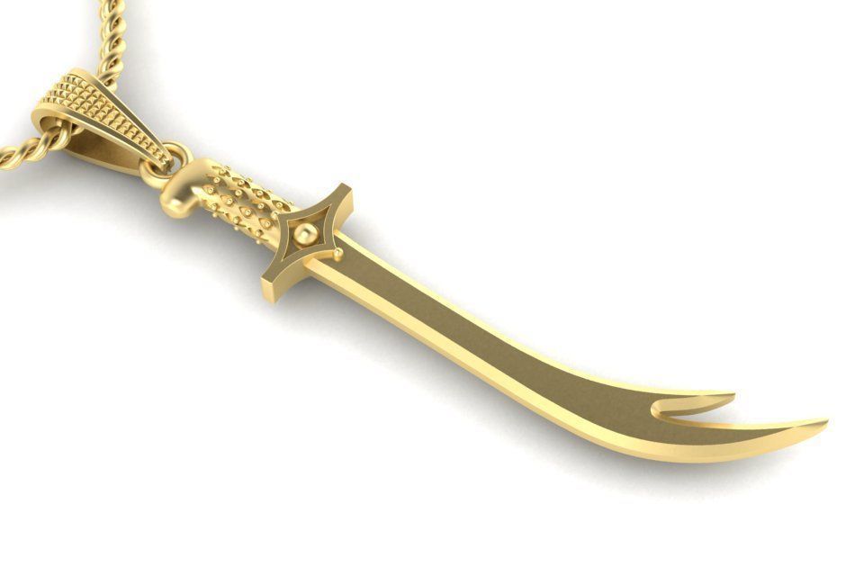 14k Solid Gold Sword Necklace / Gold Zulfiqar Sword / Solid Gold Zulfiqar Sword / Pendant Sword / Unisex Pendant / Gold Sword Necklace