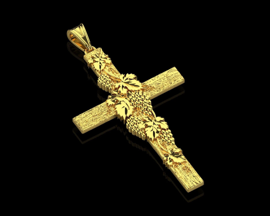 14K Solid Gold Unique Cross Pendant / Crucifix Pendant 15mm X 10mm / Unisex Religious Necklace / Gift for Her