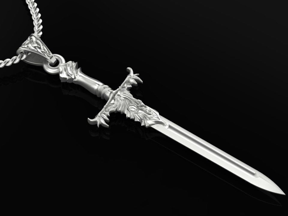 14K Solid Gold Diamond Sword Pendant  / Sword Pendant Necklace Gold / Gold Sword Necklace / Unisex Sword Necklace