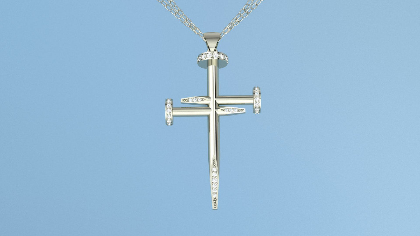 14k Solid Gold Nail Cross Necklace with Diamonds, Diamond Nail Cross, Nail Cross with Diamonds