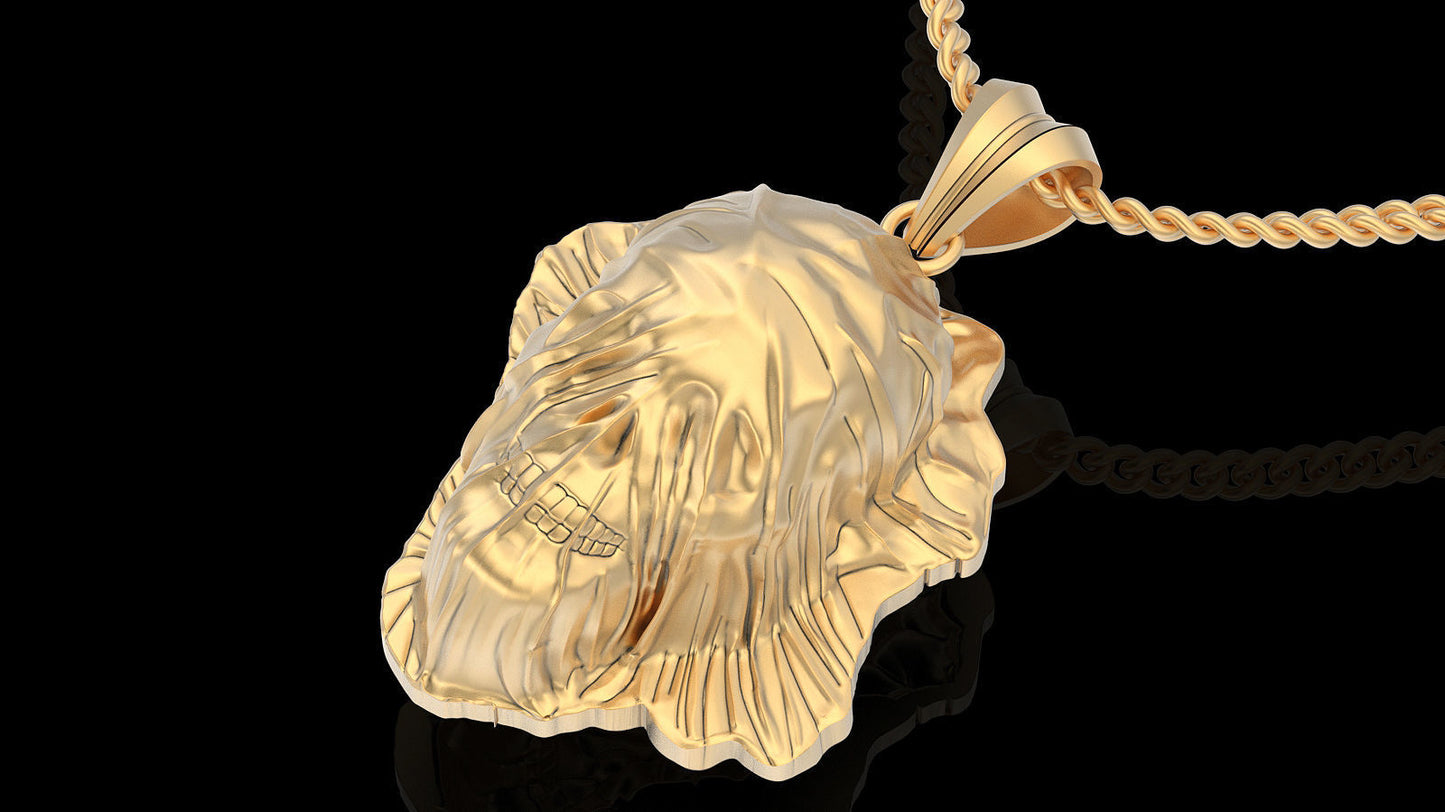 14k Solid Gold Skull hidden behind cloth pendant / Skull Pendant / Gold Skull Necklace 23mm X 33mm / 11 Grams / Great Gift idea - JewelsnGlitters