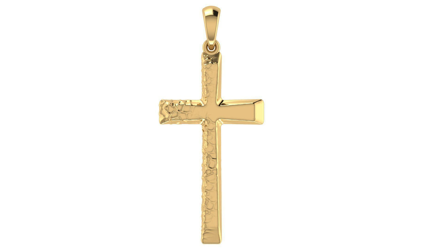 14K Solid Solid Gold Hammered Cross Necklace / Crucifix irregular hammered Pendant / Religious Necklace For Women / For Men 30mm x 16.5mm