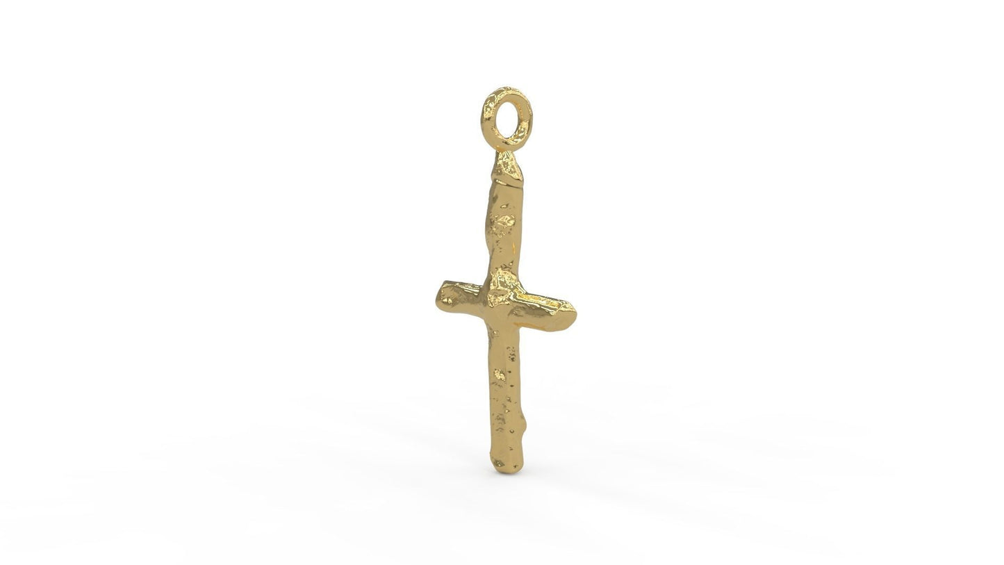 14k Solid Gold Wooden Design Cross Charm Pendant, Wooden Cross, 14k Gold Small Cross Pendant, Perfect Charm for Bracelet and Necklace