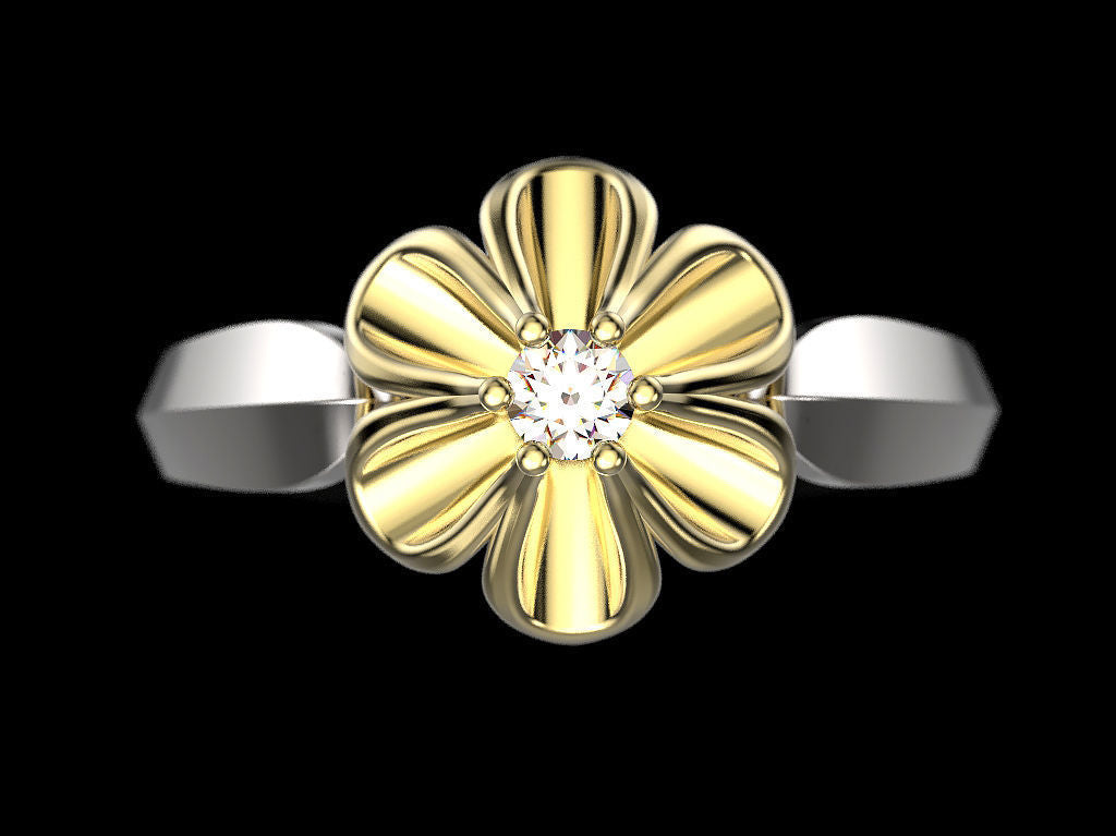 14K Solid Gold Diamond Flower Ring / Flower Diamond Ring for Her / Flower Design Diamond Ring / Gift for Her