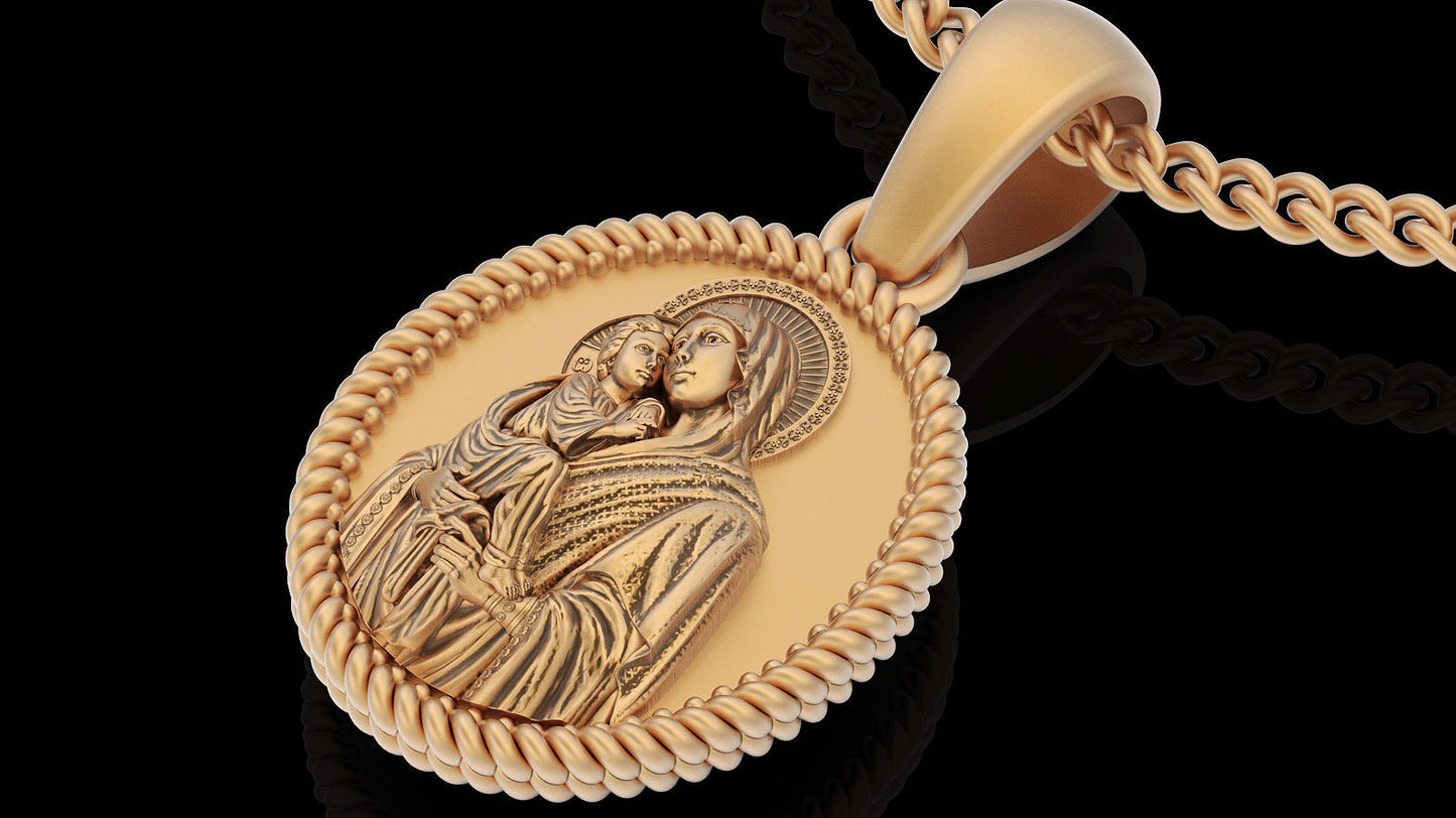 14K Solid Gold Necklace Gold Mary Virgin Pendant / Gold Miraculous Medal Necklace / 14K Solid Yellow Gold Saint / Mother Mary Necklace - JewelsnGlitters